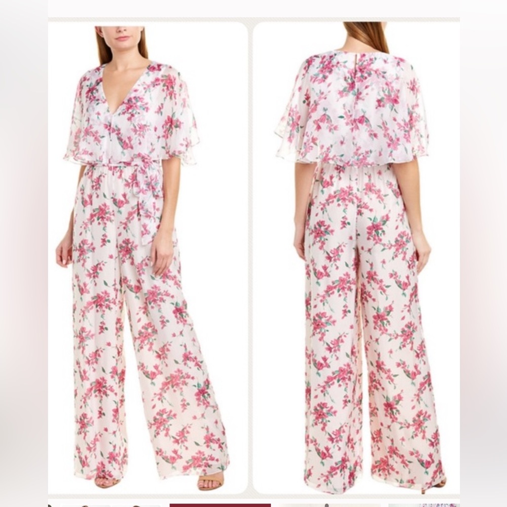 Rachel Zoe Silk Gwen Floral Cape Pant Jumpsuit Size 8